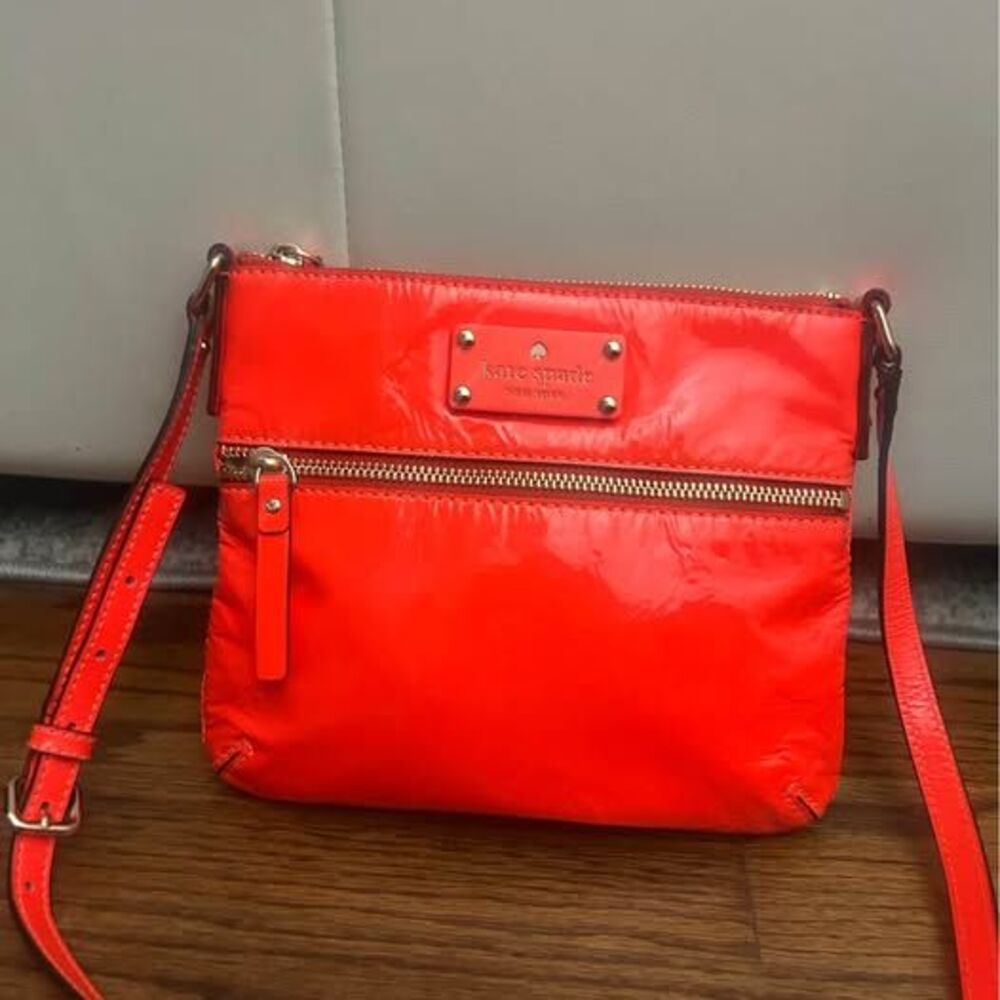 Vintage Kate Spade Tenley Flicker Patent Leather Crossbody Bag Neon Coral Orange